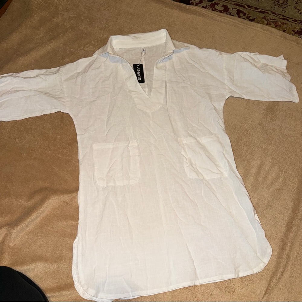 White Linen Coverup Tunic Shirt